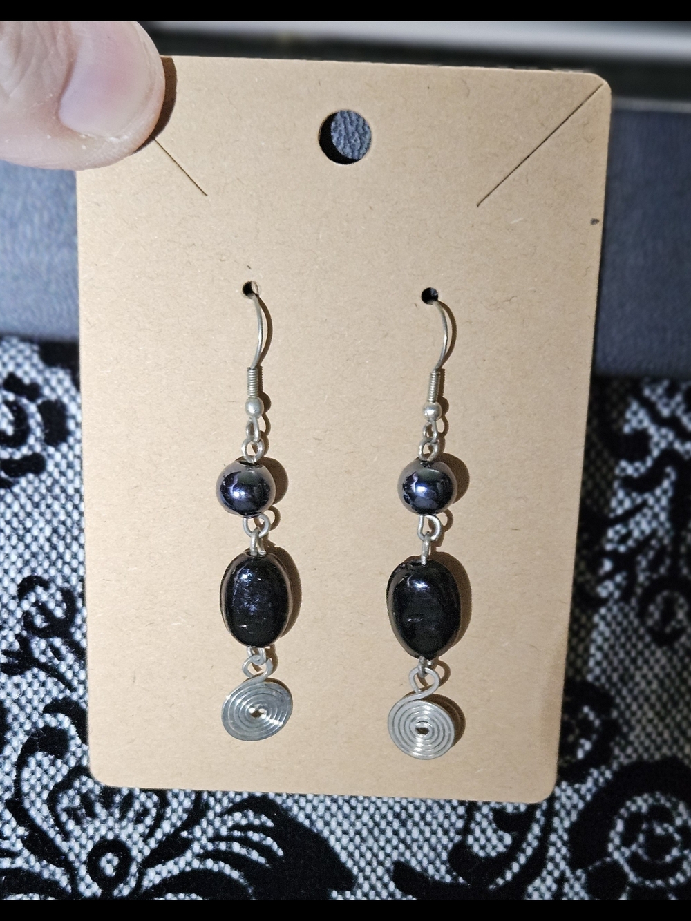 Black Bead Dangle Earrings